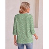 Ekouaer Womens 3/4 Length Sleeve Tops Boho Blouses Casual Pleated Shirts(Green Flower)