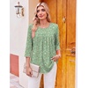 Ekouaer Womens 3/4 Length Sleeve Tops Boho Blouses Casual Pleated Shirts(Green Flower)