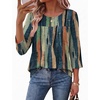 Ekouaer Womens 3/4 Length Sleeve Tops Boho Blouses Casual Pleated Shirts(Multicolor Strips)