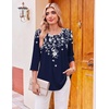 Ekouaer Womens 3/4 Length Sleeve Tops Boho Blouses Casual Pleated Shirts(Navy Flower)