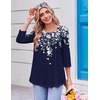 Ekouaer Womens 3/4 Length Sleeve Tops Boho Blouses Casual Pleated Shirts(Navy Flower)