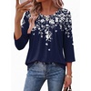 Ekouaer Womens 3/4 Length Sleeve Tops Boho Blouses Casual Pleated Shirts(Navy Flower)