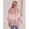 Ekouaer Womens 3/4 Length Sleeve Tops Boho Blouses Casual Pleated Shirts(Pink Flower)