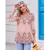 Ekouaer Womens 3/4 Length Sleeve Tops Boho Blouses Casual Pleated Shirts(Pink Flower)