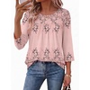 Ekouaer Womens 3/4 Length Sleeve Tops Boho Blouses Casual Pleated Shirts(Pink Flower)