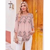 Ekouaer Womens 3/4 Length Sleeve Tops Boho Blouses Casual Pleated Shirts(Pink Flower)