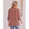 Ekouaer Womens 3/4 Length Sleeve Tops Boho Blouses Casual Pleated Shirts(Red Flower)
