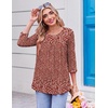 Ekouaer Womens 3/4 Length Sleeve Tops Boho Blouses Casual Pleated Shirts(Red Flower)