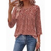 Ekouaer Womens 3/4 Length Sleeve Tops Boho Blouses Casual Pleated Shirts(Red Flower)