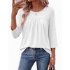 Ekouaer Womens 3/4 Length Sleeve Tops Boho Blouses Casual Pleated Shirts(White)