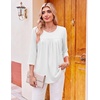Ekouaer Womens 3/4 Length Sleeve Tops Boho Blouses Casual Pleated Shirts(White)