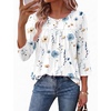 Ekouaer Womens 3/4 Length Sleeve Tops Boho Blouses Casual Pleated Shirts(White Flower)