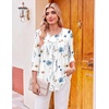 Ekouaer Womens 3/4 Length Sleeve Tops Boho Blouses Casual Pleated Shirts(White Flower)