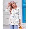 Ekouaer Womens 3/4 Length Sleeve Tops Boho Blouses Casual Pleated Shirts(White Flower)