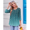 Ekouaer Womens 3/4 Length Sleeve Tops Boho Blouses Casual Pleated Shirts(Willow Flower)