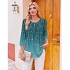 Ekouaer Womens 3/4 Length Sleeve Tops Boho Blouses Casual Pleated Shirts(Willow Flower)