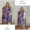Ekouaer Women’s Zipper Front Mumu Duster Robes with Pockets Soft Housecoat(A Floral Purple)