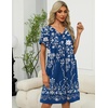 Ekouaer Women’s Zipper Front Mumu Duster Robes with Pockets Soft Housecoat(Floral Navy White)