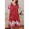Ekouaer Women’s Zipper Front Mumu Duster Robes with Pockets Soft Housecoat(Wine Red Floral)