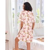 Ekouaer Zip Up Robes for Women Short Knit Bathrobe with Pockets(Beige Flower)