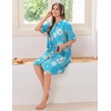 Ekouaer Zip Up Robes for Women Short Knit Bathrobe with Pockets(Blue White Flower)