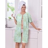 Ekouaer Zip Up Robes for Women Short Knit Bathrobe with Pockets(Floral Light Green)