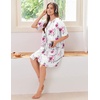 Ekouaer Zip Up Robes for Women Short Knit Bathrobe with Pockets(Floral White)