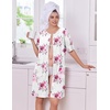 Ekouaer Zip Up Robes for Women Short Knit Bathrobe with Pockets(Floral White)
