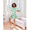 Ekouaer Zip Up Robes for Women Short Knit Bathrobe with Pockets(Green Leaf)