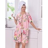 Ekouaer Zip Up Robes for Women Short Knit Bathrobe with Pockets(Pink Floral)