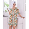 Ekouaer Zip Up Robes for Women Short Knit Bathrobe with Pockets(Red White Floral)
