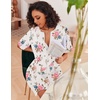 Ekouaer Zip Up Robes for Women Short Knit Bathrobe with Pockets(White Pink Flower)