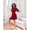 Ekouaer Zip Up Robes for Women Short Knit Bathrobe with Pockets(Wine Red)