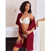 Ekouaer Zip Up Robes for Women Short Knit Bathrobe with Pockets(Wine Red)