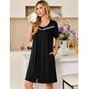 Ekouaer Zipper Robes for Women Short Sleeve Housecoats Zip Up Nightgowns(Black)