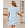 Ekouaer Zipper Robes for Women Short Sleeve Housecoats Zip Up Nightgowns(Flower Light Blue)