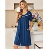 Ekouaer Zipper Robes for Women Short Sleeve Housecoats Zip Up Nightgowns(Navy Blue)