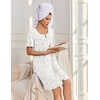 Ekouaer Zipper Robes for Women Short Sleeve Housecoats Zip Up Nightgowns(White Colorful Florals)