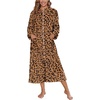 Ekouaer Women Zip Up Robe Fleece Long Sleeves Soft Housecoat with Pockets(Leopard Print)