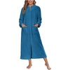 Ekouaer Women Zip Up Robe Fleece Long Sleeves Soft Housecoat with Pockets(Sea Blue)