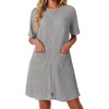 Ekouaer Zip Up Robes for Women Short Knit Bathrobe with Pockets(Light Gray)