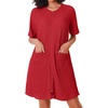 Ekouaer Zip Up Robes for Women Short Knit Bathrobe with Pockets(Red)