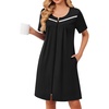 Ekouaer Zipper Robes for Women Short Sleeve Housecoats Zip Up Nightgowns(Black)