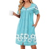 Ekouaer Zipper Robes for Women Short Sleeve Housecoats Zip Up Nightgowns(Blue Floral)