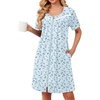 Ekouaer Zipper Robes for Women Short Sleeve Housecoats Zip Up Nightgowns(Flower Light Blue)