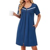 Ekouaer Zipper Robes for Women Short Sleeve Housecoats Zip Up Nightgowns(Navy Blue)