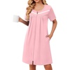 Ekouaer Zipper Robes for Women Short Sleeve Housecoats Zip Up Nightgowns(Pink)