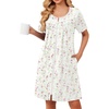 Ekouaer Zipper Robes for Women Short Sleeve Housecoats Zip Up Nightgowns(White Colorful Florals)