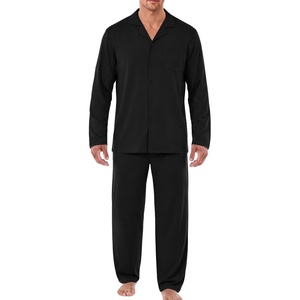 Ekouaer Mens Pajamas Set Long Sleeve Button Down Pjs Long Pants with Pocket(Black)