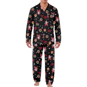 Ekouaer Mens Pajamas Set Long Sleeve Button Down Pjs Long Pants with Pocket(Black Christmas Pattern)